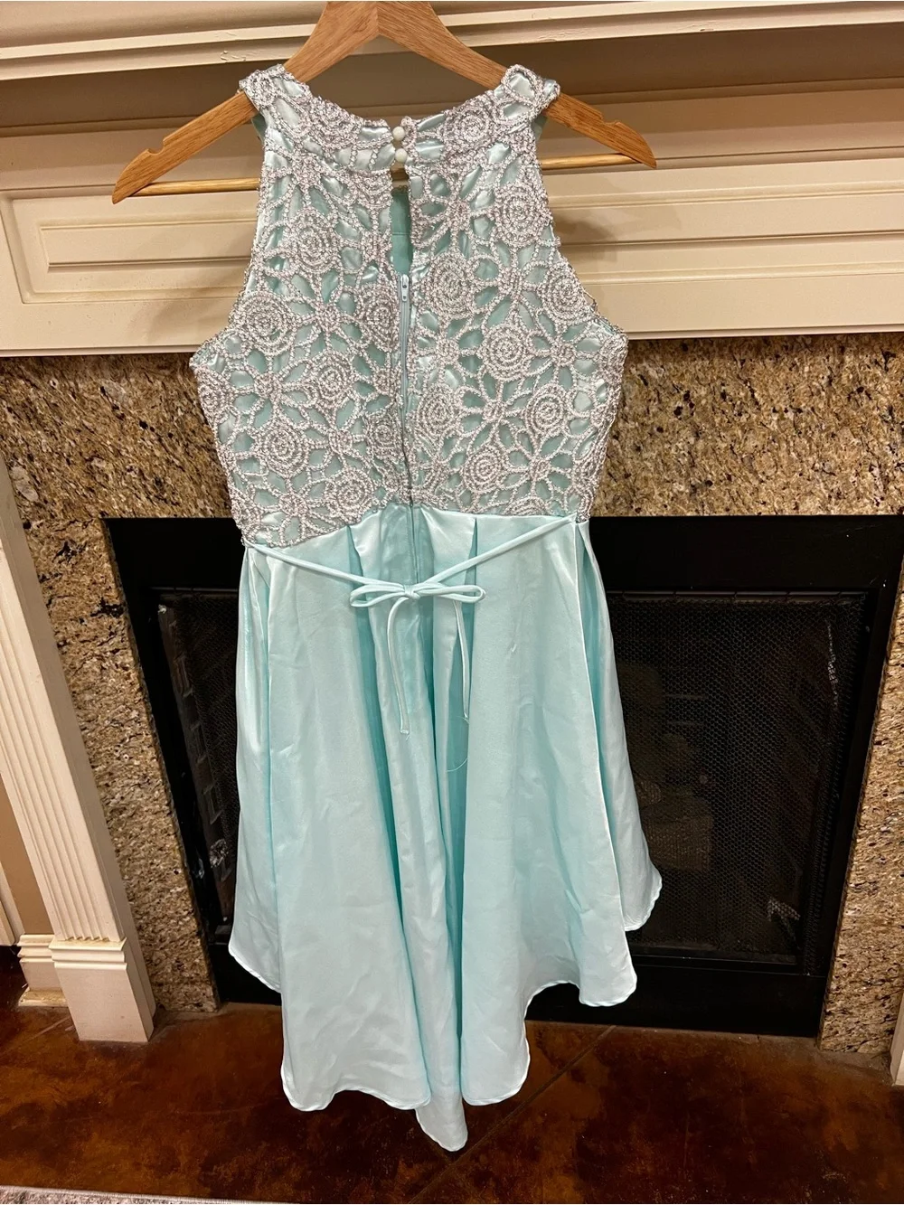 Girls' Light Blue Beaded High-Low Party Dress